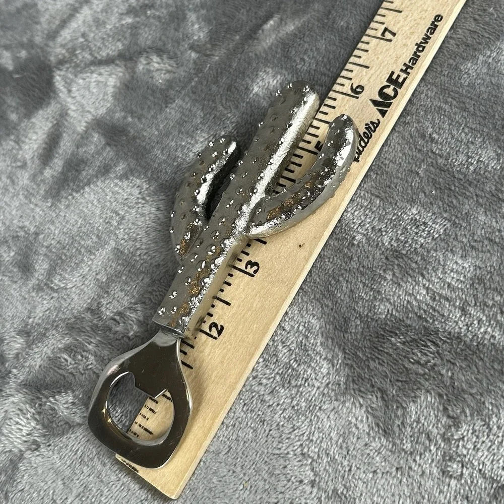 Shiny Silver Tone Bottle Opener Cactus Shaped‎ Bar Accessory Succulent
